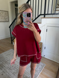 Maroon Contrast Stitch Shorts Set- 2pcs