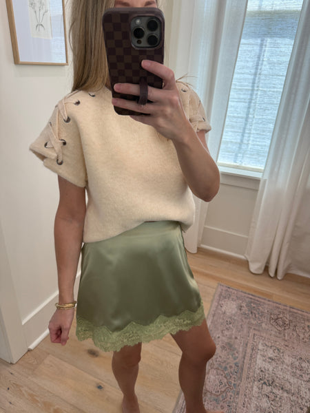 Ecru Lace Up Shoulder Sweater