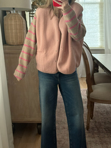 Woven Sherpa Vest - Pink