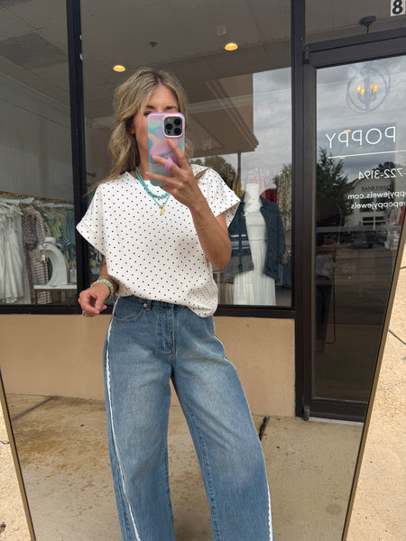 Scuba White and Black Polka Dot Top
