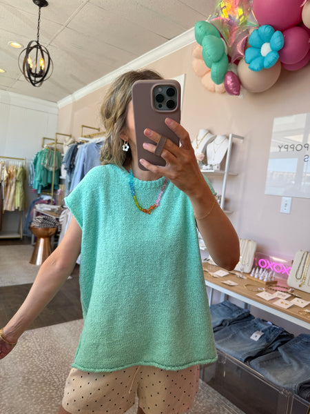 Mint Cap Sleeve Sweater