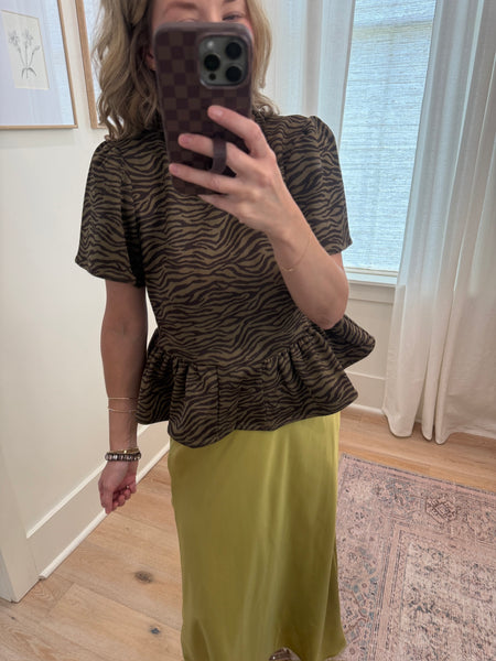 Olive Animal Print Short Sleeve Top