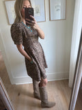 Animal Print Puff Sleeve Dress