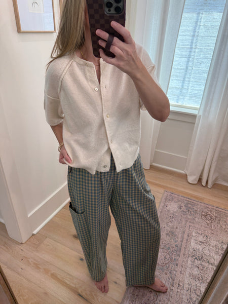 Eggshell Raw Seam Short Sleeve Cardigan