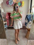 Seafoam & Coral Striped Polo Sweater