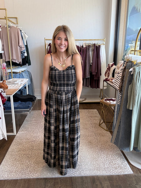 Plaid Smocked Maxi Dress