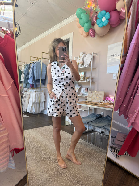 Polka Dot Linen Short Set - 2pcs