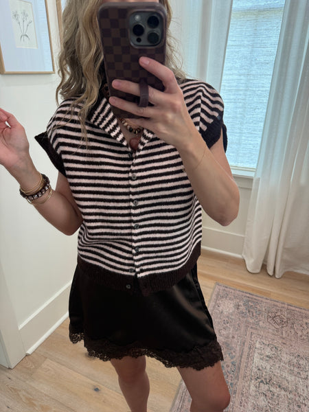 Espresso Satin Lace Trimmed Skirt