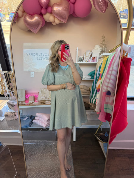 Striped Puff Sleeve Knit Dress