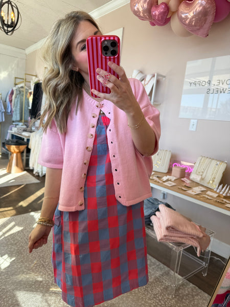 Plaid Cami Dress - cherry/blue