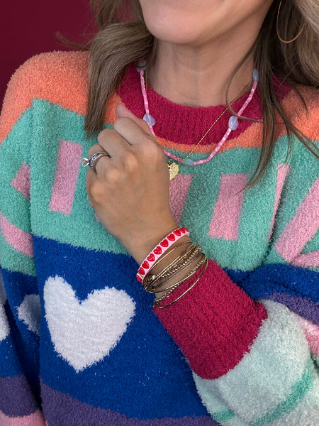 Fuzzy Heart Sweater - Mint Multi *FLASH SALE*