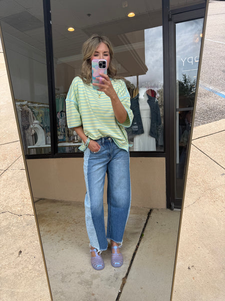 Two Tone  Barrel Denim Pants