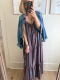 Burgundy & Blue Tiered Maxi Dress