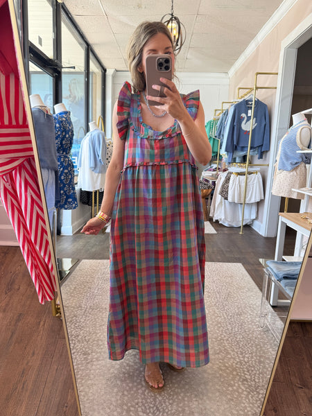 Multicolor Plaid Midi Dress