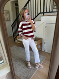 Maroon & White Stripe Knit Top