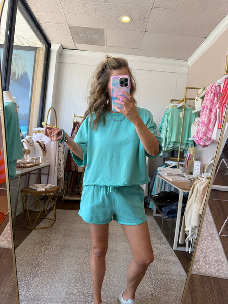 Turquoise Stone Washed Shorts Set