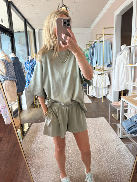 Sage Green Mineral Wash Shorts Set - SOLD AS SET