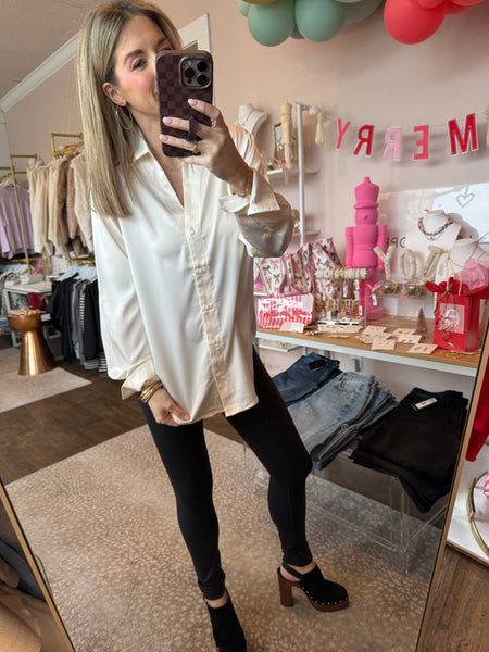 Satin shirt with collar - cream