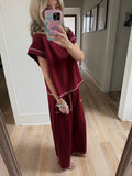 Maroon Contrast Stitch Pants Set - 2pcs