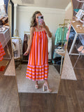 Orange Striped Midi Dress