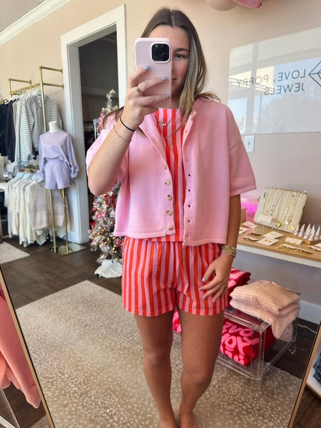 Coral Stripe Shorts Set - 2 Pcs