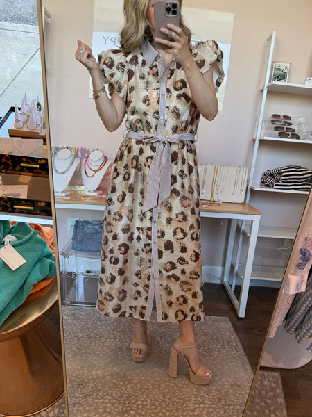 Sand Leopard Midi Dress