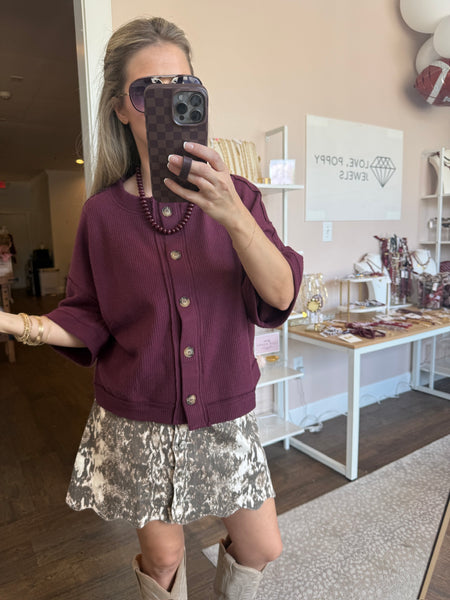 Ecru Printed Button Up Skirt