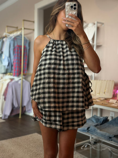 Black/White Gingham Shorts Set - 2pc set