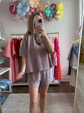 Plum Ribbed Shorts Set - 2pcs