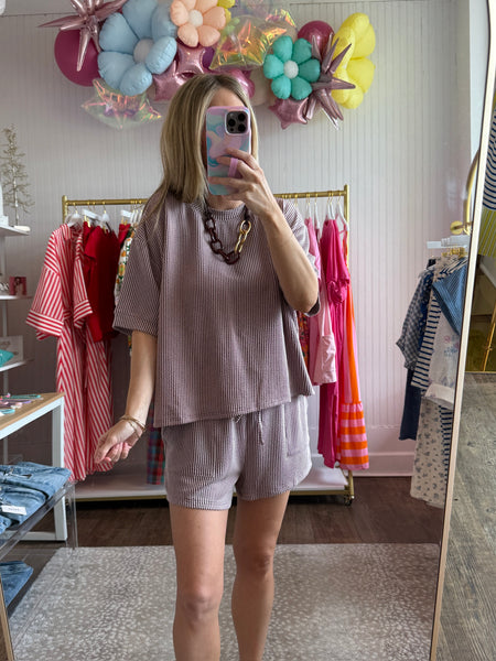 Plum Ribbed Shorts Set - 2pcs