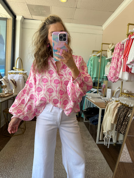 Botanical Print Pink Blouse
