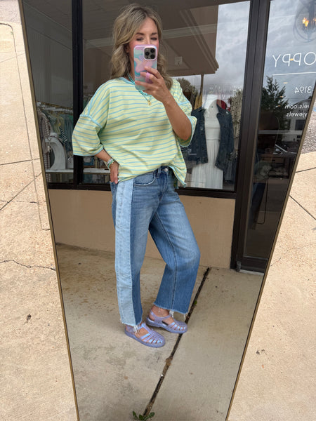 Two Tone  Barrel Denim Pants