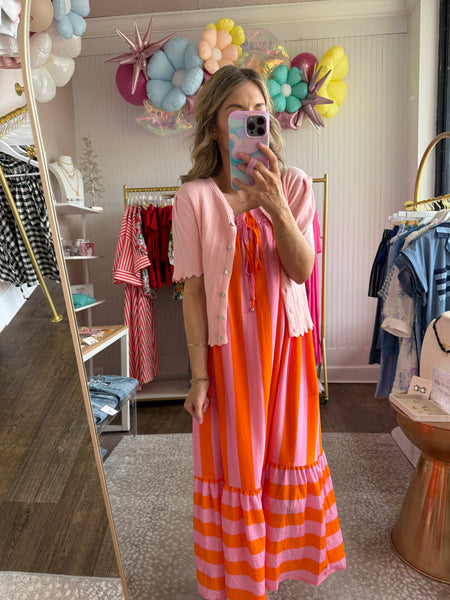 Pink Scalloped Pointelle Sweater