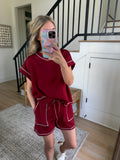 Maroon Contrast Stitch Shorts Set- 2pcs