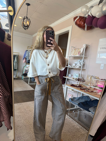 Charcoal Striped Drawstring Pants