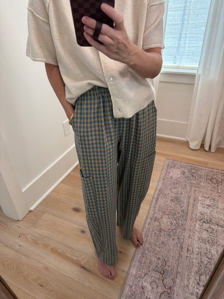 Mint & Taupe Plaid Patch Pocket Pants