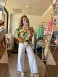 Green Floral Puff Sleeve Blouse