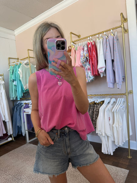 Fuschia Raw Edge Sleeveless Top