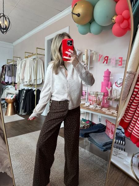 Flower button cardigan - Heather Oat