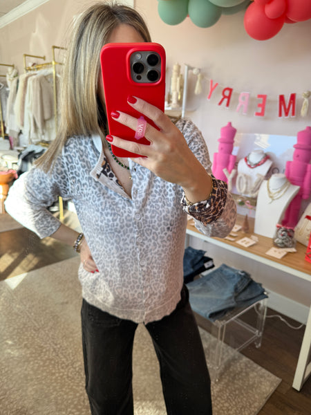 Leopard reverse print cardigan