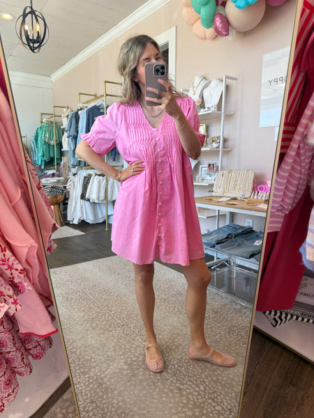 Hibiscus Pink Pleated Dress