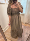 Chestnut Floral Smocked Midi Dress