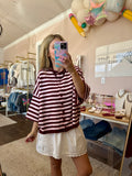 Maroon Stripe Short Sleeve Cardigan