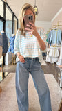 Blue Striped V-Stitch Top