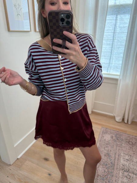 Maroon & Blue Striped Cardigan
