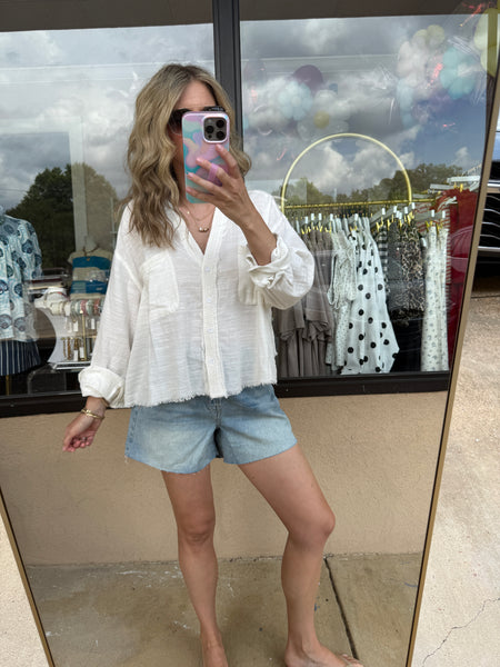 Lace Trim Textured Button Down Shirt