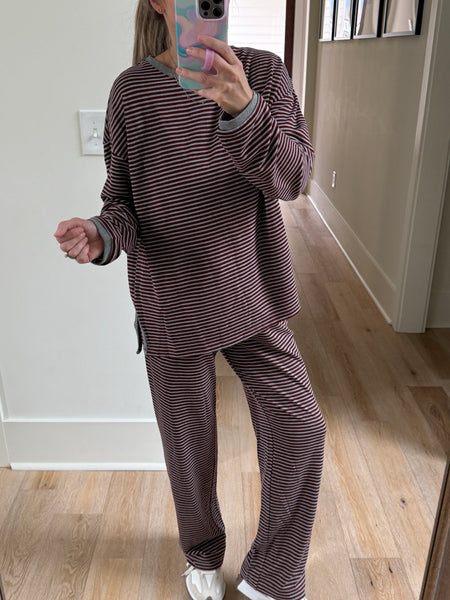 Maroon & Grey Pants Set - 2pcs