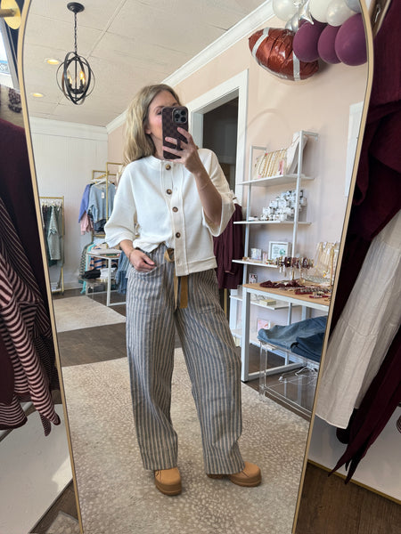 Charcoal Striped Drawstring Pants