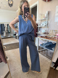 Blue Grey Cotton Slub Pant Set - 2pcs