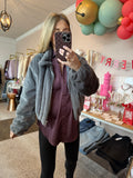 Zip Up Gray Fur Jacket